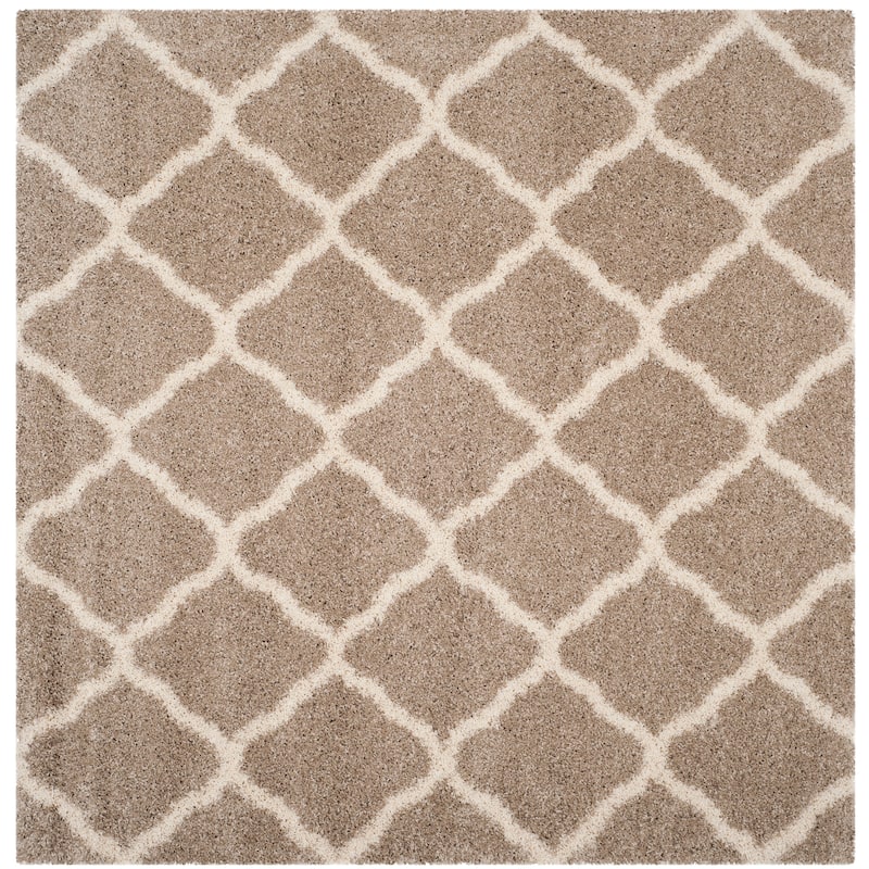 SAFAVIEH Hudson Shag Athena Trellis 2-inch Thick Rug - 3' Square - Beige/Ivory