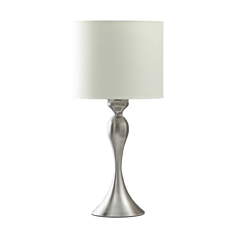 Omi 25 Inch Table Lamp, Drum White Shade, Sleek Modern Brushed Silver Body