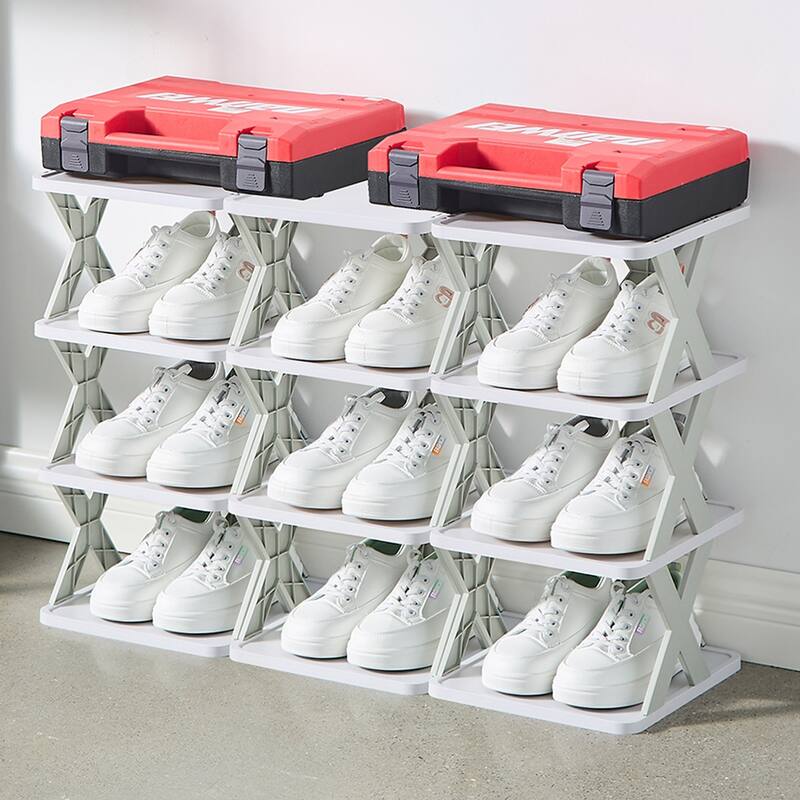 VECELO Foldable Plastic Shoe Rack Storage Organizer for Entryway, Hallway, Closet, Small Space X Style Set of 1
