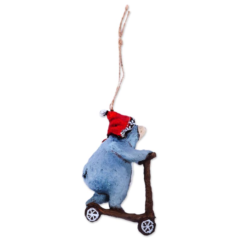 Novica Handmade Scooter Bear Papier Mache Ornament