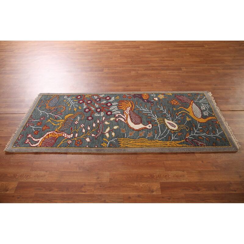 Animal Pictorial Ziegler Accent Rug Hand-Knotted Wool Carpet - 2'6"x 6'0"