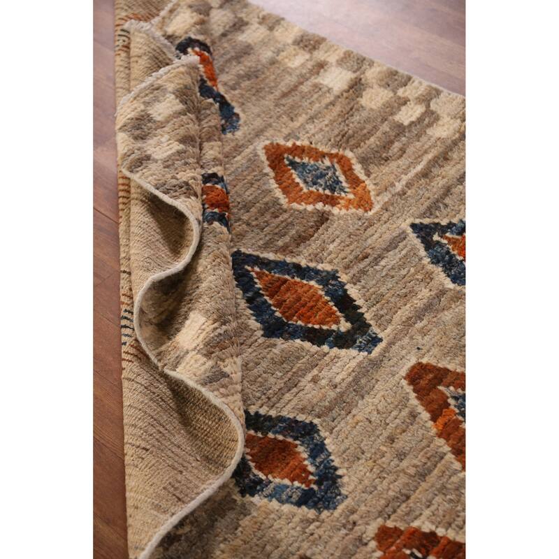 Geometric / Tribal Moroccan Oriental Runner Rug Handmade Wool Carpet - 3'8" x 15'4"