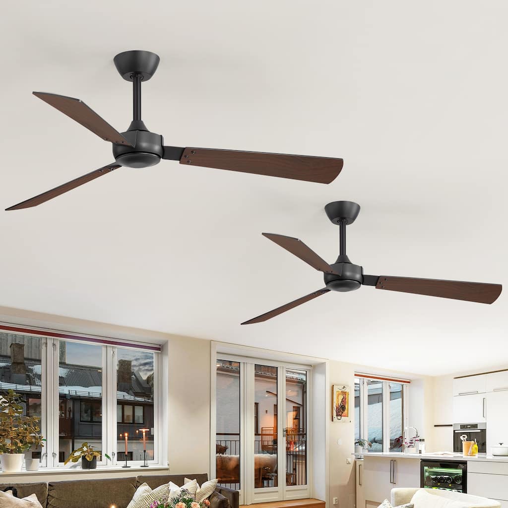 52" Ceiling Fan No Light 2-Pack, 3 Reversible Blades, Matte Black, 6-Speed DC Motor, Remote Controlled