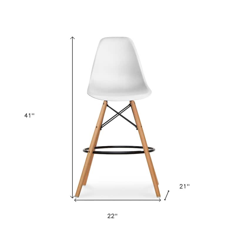 Plastic Seat Brown Wood Counter Height Bar Chair with Footrest - 21” x 22” x 41” (D x W x H)