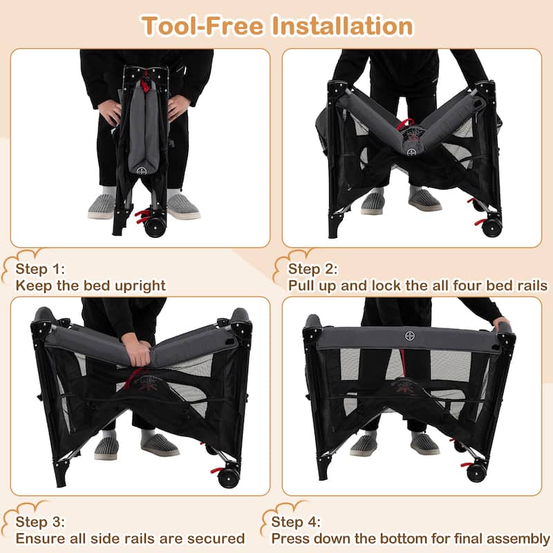 Multifunctional Kids Bassinets with Crib, Changing Table and Playpen - 39.5" L x 27.5" W x 28.5" H