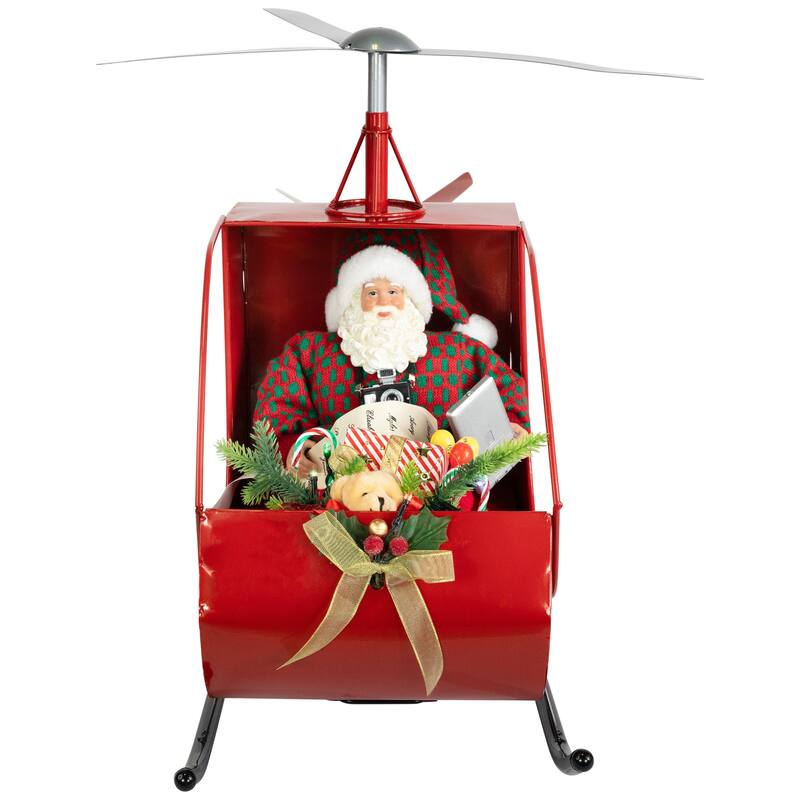 Lighted and Musical Santa Claus Helicopter Christmas Decoration - 31"