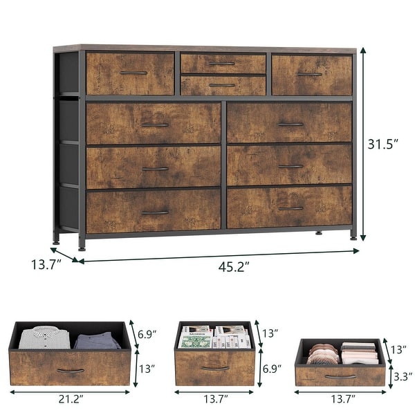 dimension image slide 1 of 5, Wide 10 Drawer Dresser for Bedroom