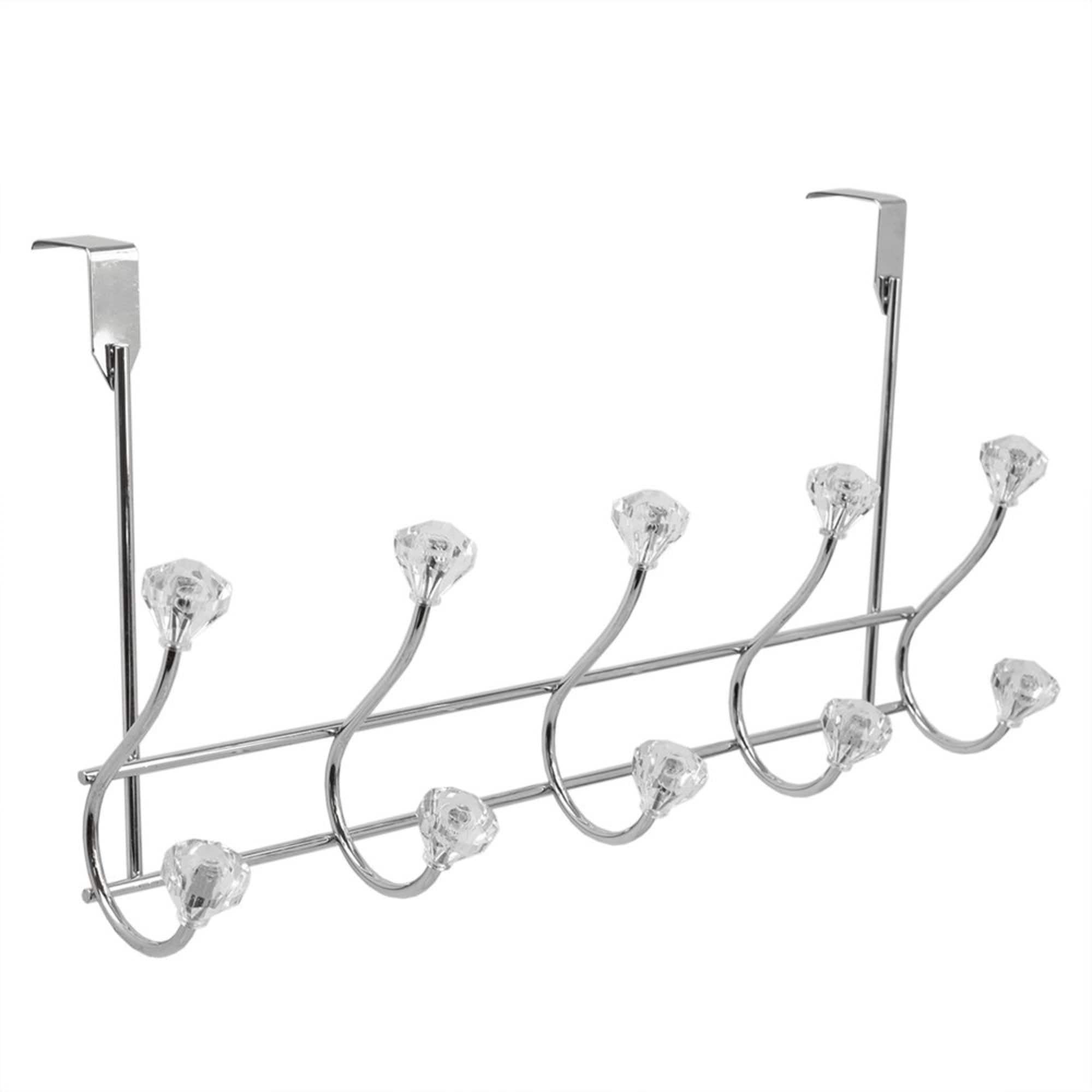 Home Basics Stainless Steel Door Hook 5 Knobs Interior Door Hanging Rack Tool Free Installation - 5-Hooks