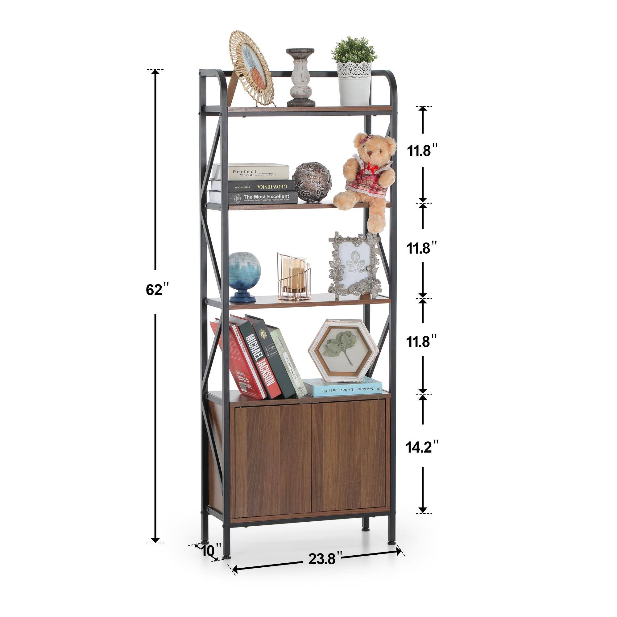 4 Tier Tall Bookshelf with Storage Industrial Bookcase for Home