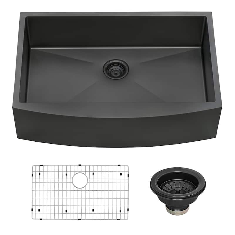 Ruvati 30-inch Apron-Front Farmhouse Kitchen Sink - Gunmetal Black Matte Stainless Steel Single Bowl - RVH9660BL