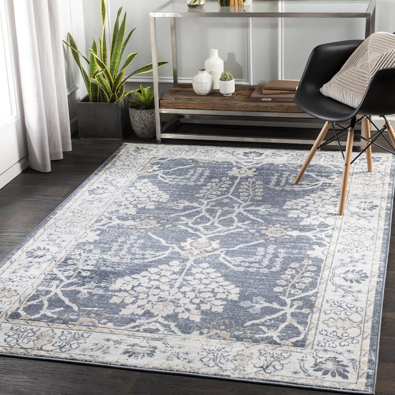 Livabliss Traditional St Tropez Floral & Botanical Area Rug - 5'3" x 7' - Navy