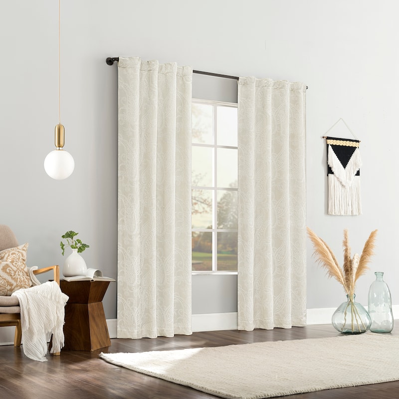 Sun Zero Pedra Paisley Embroidery Total Blackout Back Tab 1-Piece Curtain Panel, Single Panel