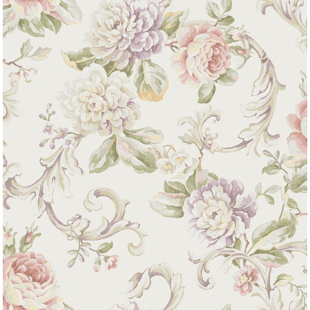 Seabrook Designs Kaydence Floral Scroll Unpasted Wallpaper