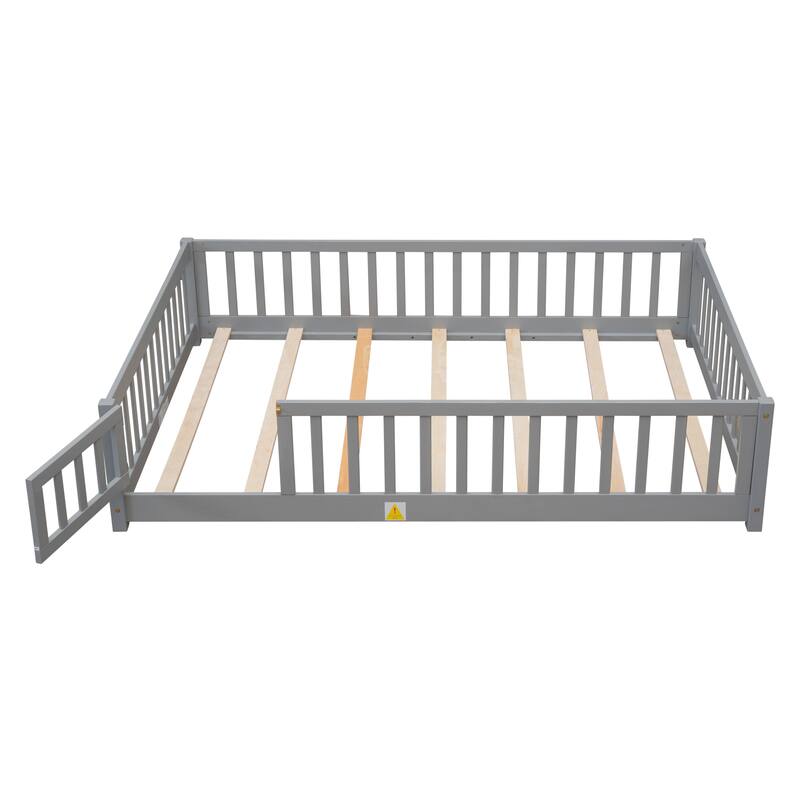 Floor Platform Bed with Fence Guardrails and Door