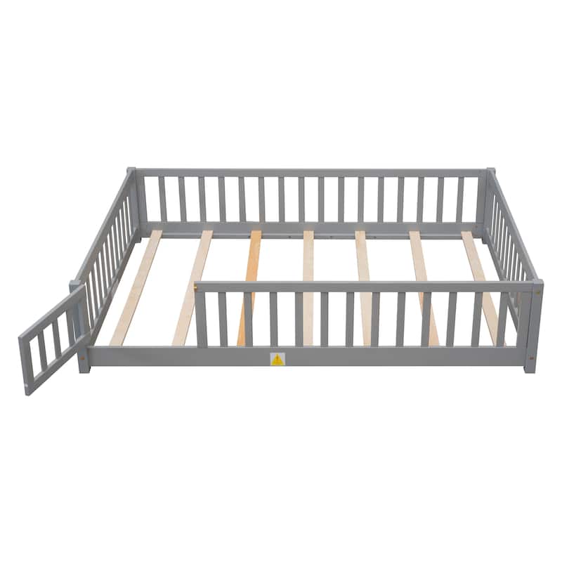 Full size Floor Platform Bed with Fence and Door