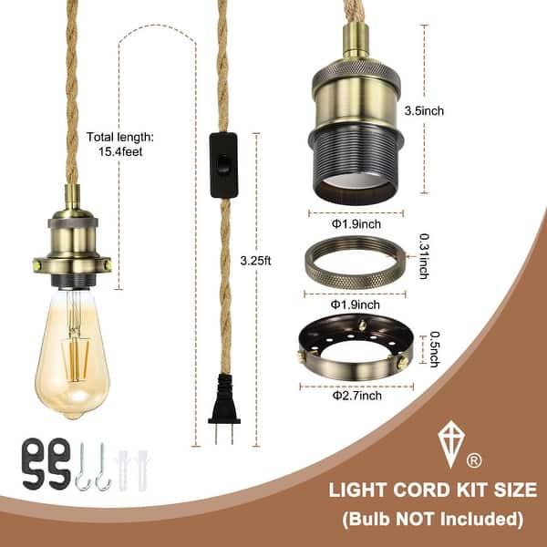 15.4Ft Pendant Light Cord Kit Plug in E26 Socket Vintage Twisted Rope