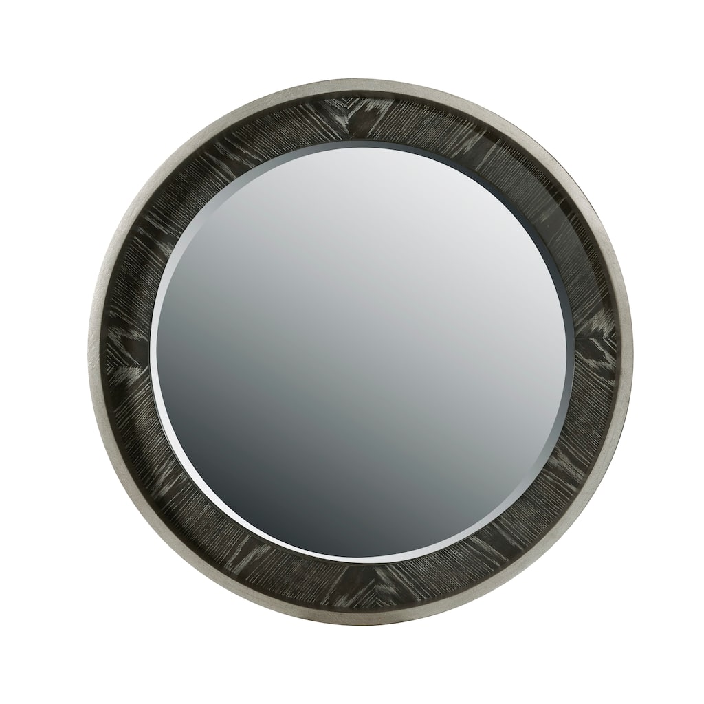 Eve Round Beveled Mirror - Black/Silver - 40"W x 3"H x 40"D