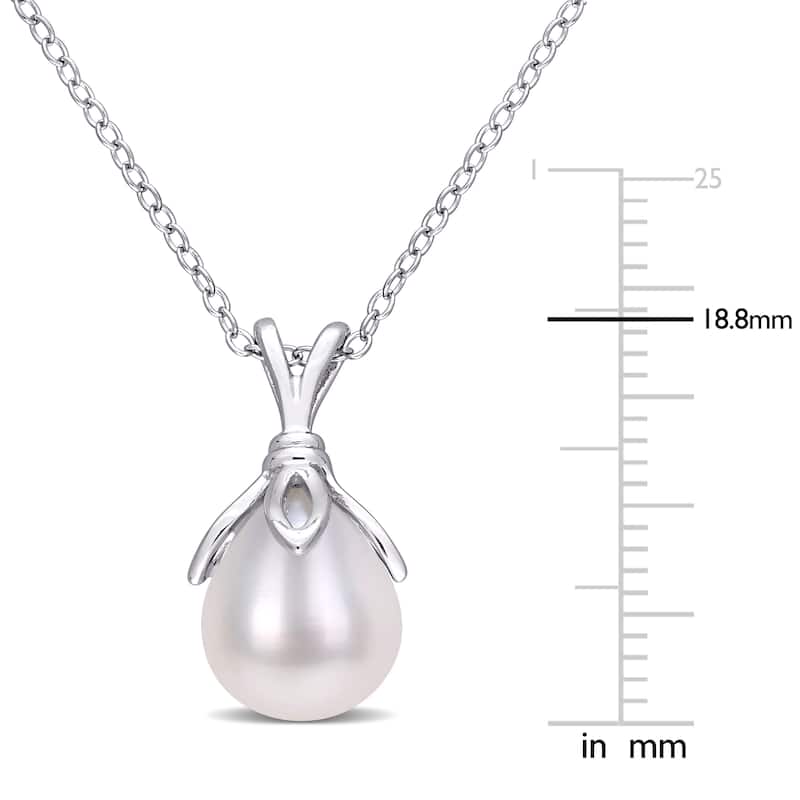 Miadora Sterling Silver Cultured Freshwater Pearl Solitaire Drop Necklace (8.5-9mm)