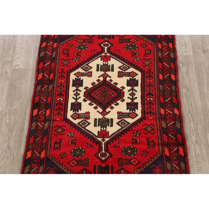 Geometric Tribal Hamedan Persian Area Rug Wool Hand-knotted Carpet - 3'3" x 5'0"