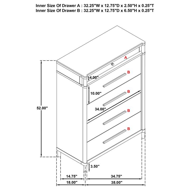 Gracemont 5-drawer Bedroom Chest of Drawers White