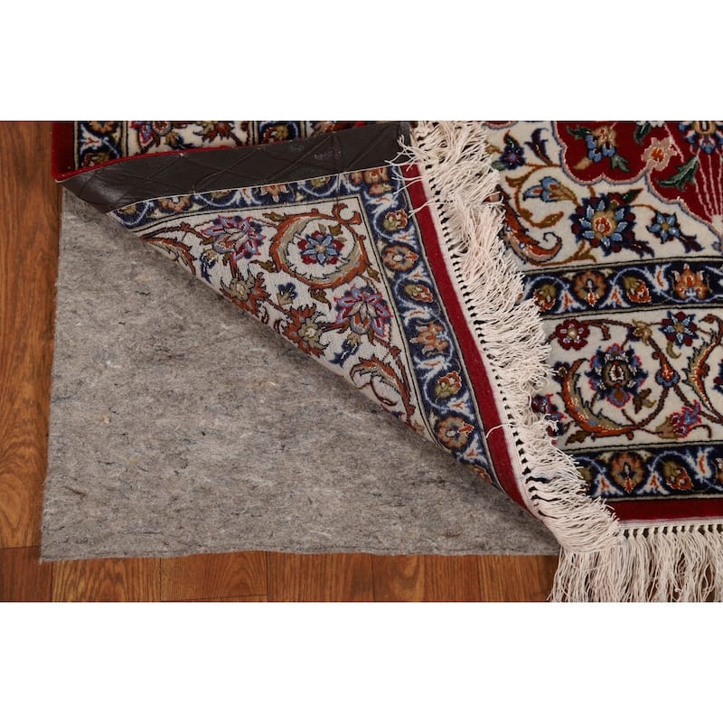 Vegetable Dye Red Wool & Silk Isfahan Persian Rug Hand-Knotted - 3'7"x 5'7"