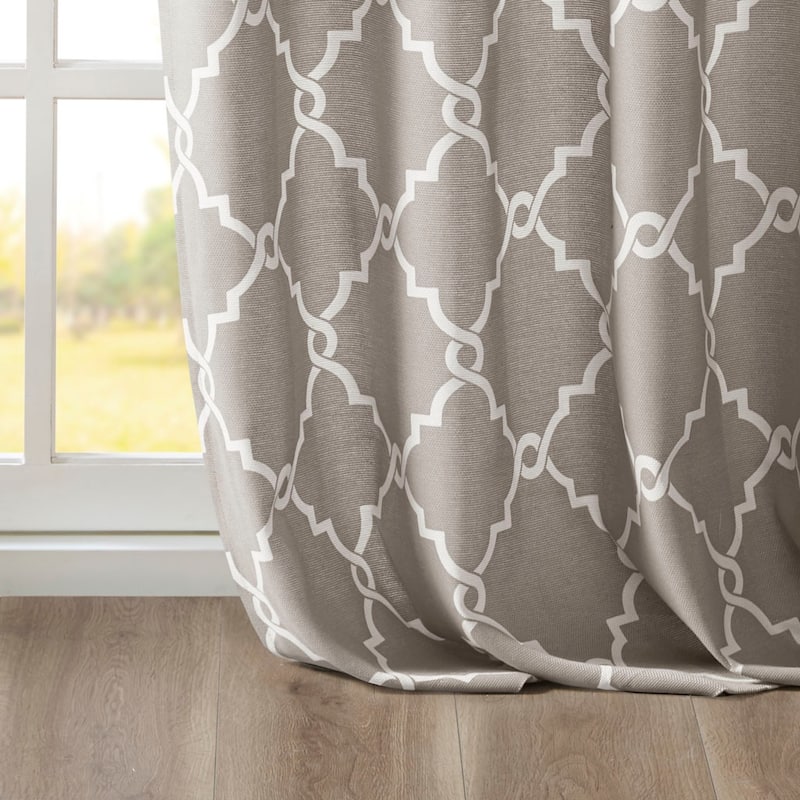 Fretwork Print Grommet Top Window Curtain Panel(Only 1 Pc Panel) - Grey+White - 108 Inches