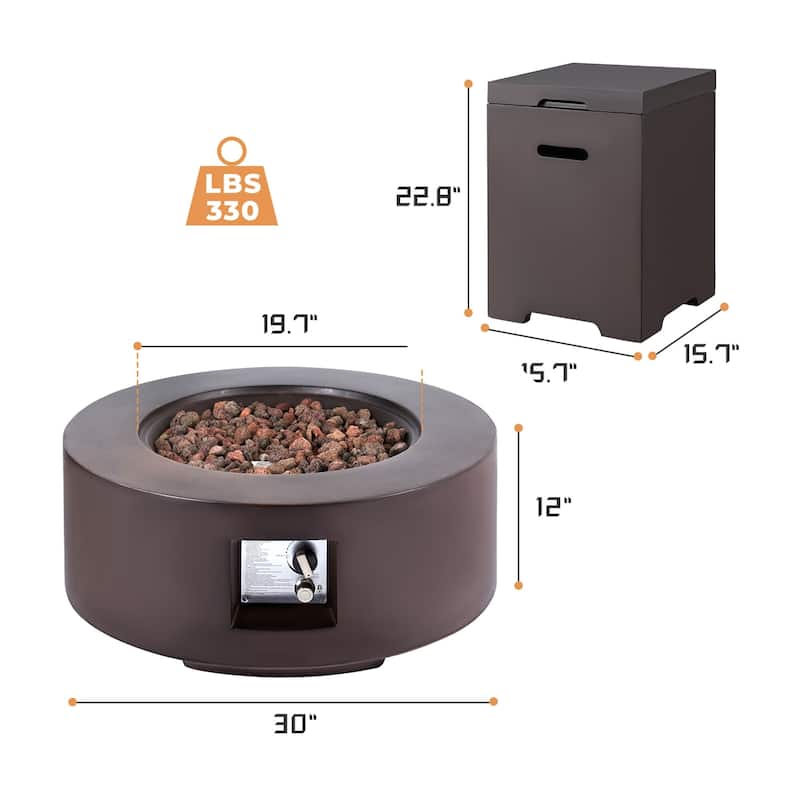 AVAWING 50,000 BTU 30" Outdoor White Round Propane Fire Pit Table and Set (Set Includes Tank Holder)