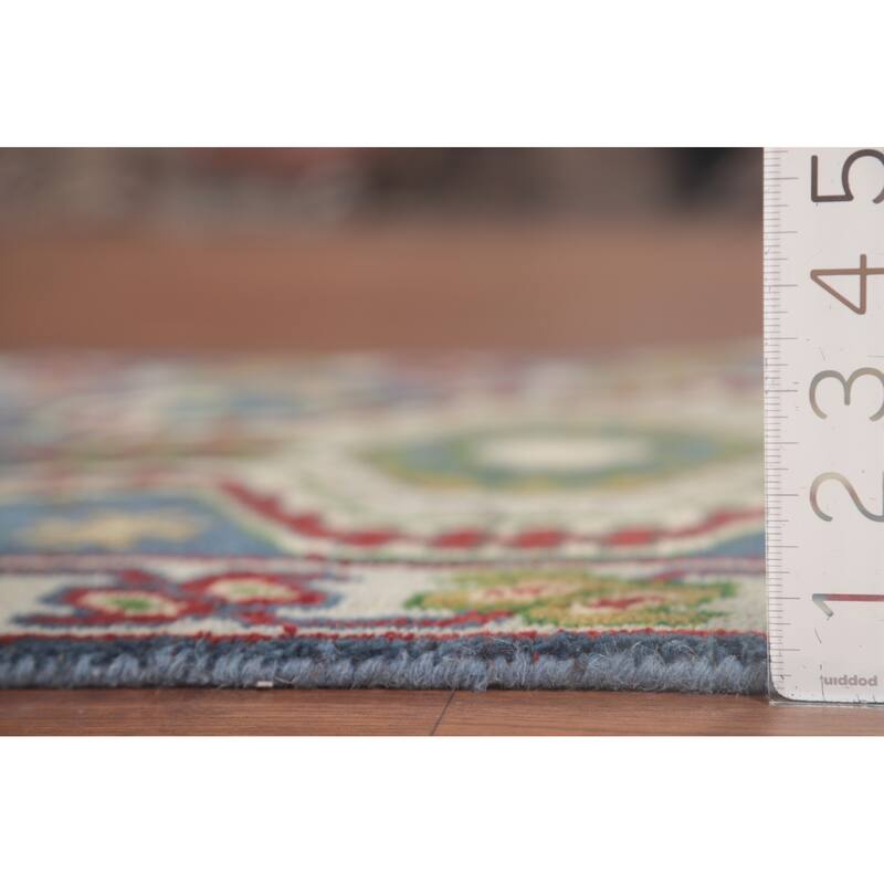 Geometric Blue Kazak Oriental Runner Rug Handmade Wool Carpet - 2'7"x 10'1"