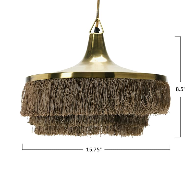 2-Tier Metal Chandelier with Fringe - 15.8"L x 15.8"W x 8.5"H