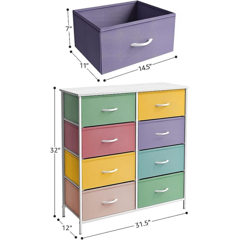 Sorbus Kids Dresser with 8 Drawers - Furniture Storage Chest Tower Unit - Steel Frame, Wood Top, Tie-dye Fabric Bins (Pastel 1)