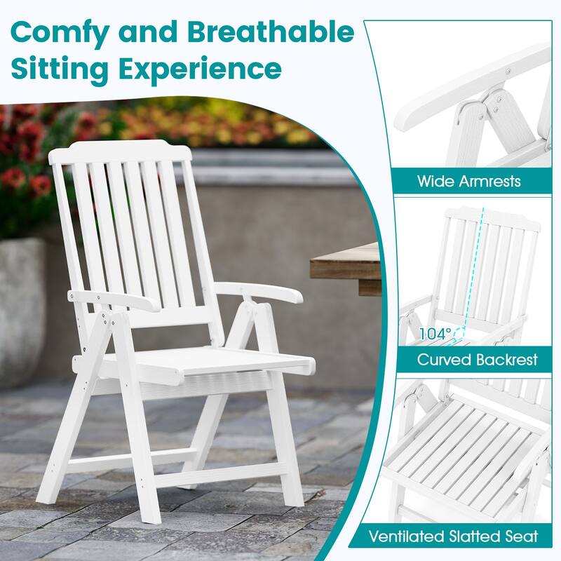 Gymax 4PCS Foldable Patio Chair w/Armrest Curved Back Slatted Seat for