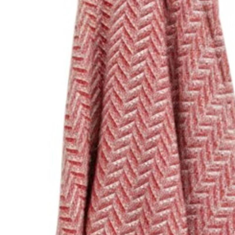 HomeRoots 50" X 60" Red Cotton Woven Chevron Throw Blanket with Fringe