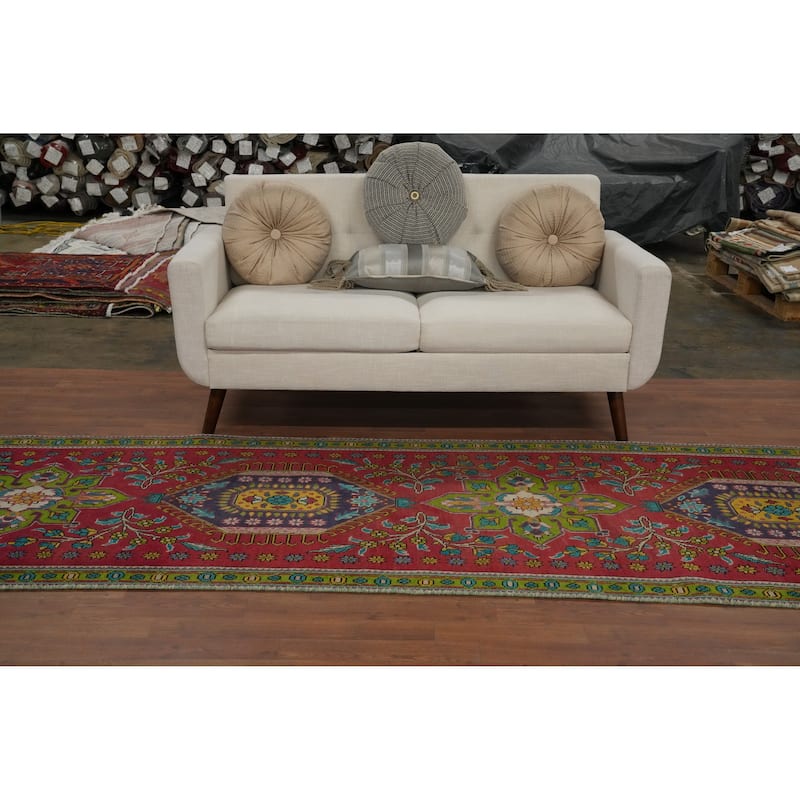 Hand Knotted Oriental 100% Wool Carpet Traditional Floral Red Tabriz Runner Rug - 11' 4'' X 3' 5''