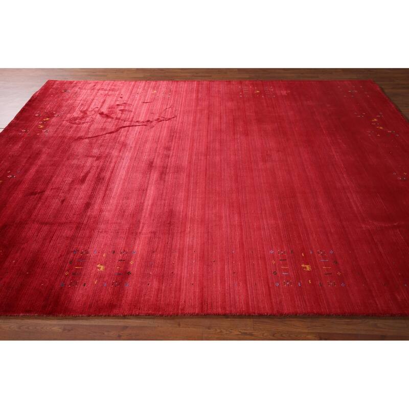 Tribal Red Gabbeh Indian Area Rug Handmade Silk Carpet - 7'10"x 9'8"