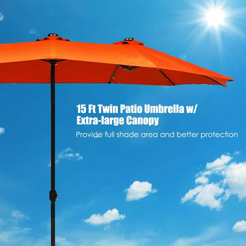 15 Ft Patio LED Crank Solar Powered 36 Lights Umbrella - 15 Ft x 8 Ft (W x H)