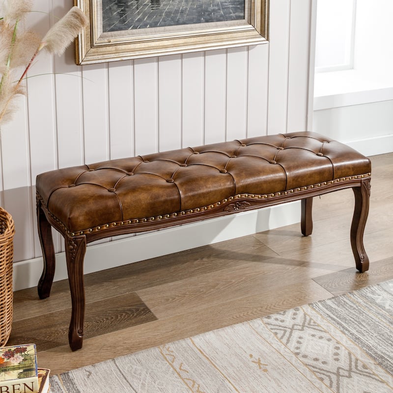 Modern Ottomans 45.2 In.W Retro Stool Legs - 45.2" W X 14.6" D X 18.3" H - Walnut color