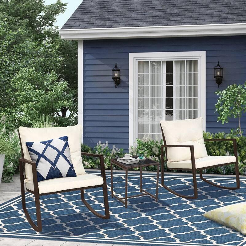 Pheap Outdoor Patio 3-piece Black/Brown Wicker Rocking Bistro Set by Havenside Home