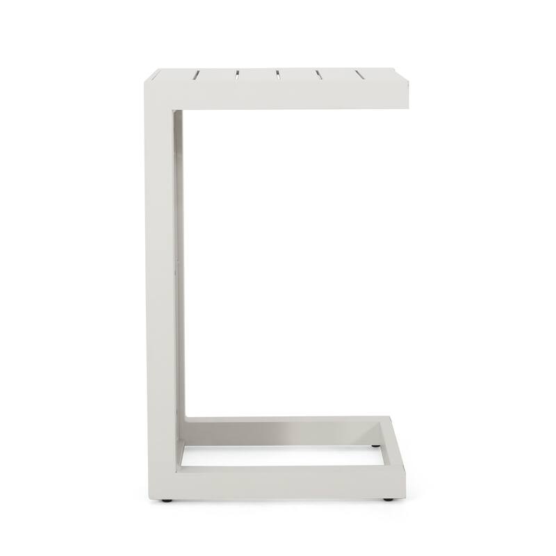 Roomfitters Modern Outdoor Side Table with Slatted Aluminium Frame, Weather-Resistant Accent Table for Patio