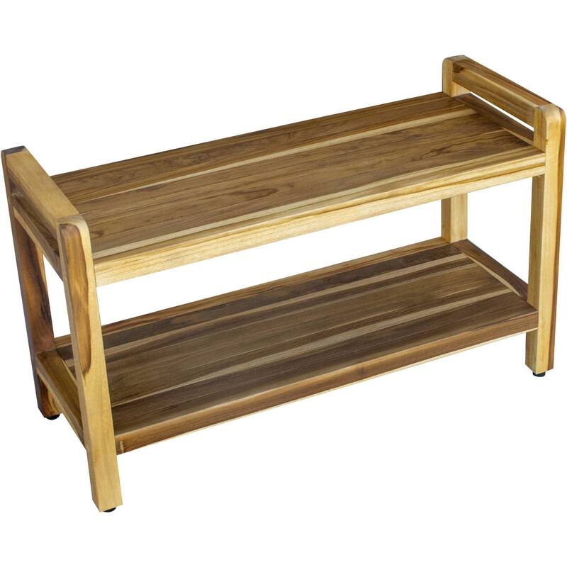 HomeRoots 35" Natural Teak Rectangular Shower Bench With Shelf
