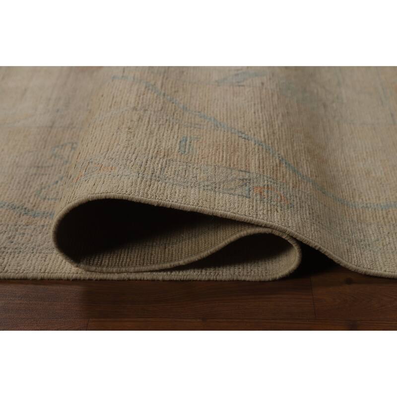 Vegetable Dye Oushak Turkish Area Rug Hand-Knotted Beige Wool Carpet - 8'11"x 11'10"