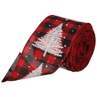2.5 Inch x 10Yard Plaid Ribbons with Christmas Tree, Wired Ribbon, Red ...