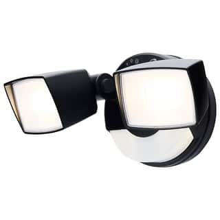 LED Security Light with Nightlight PIR Sensor Dual Head Field Selectable Black Finish