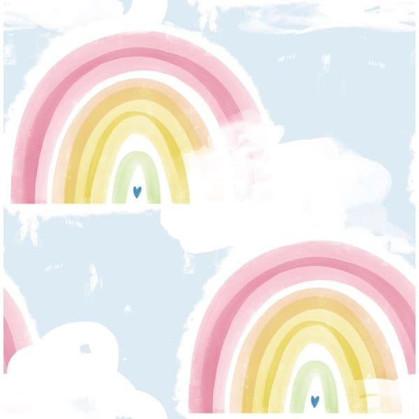 slide 2 of 3, Seabrook Designs Day Dreamers Rainbows Unpasted Wallpaper 20.5 in. W x 33 ft. L - Powder Blue