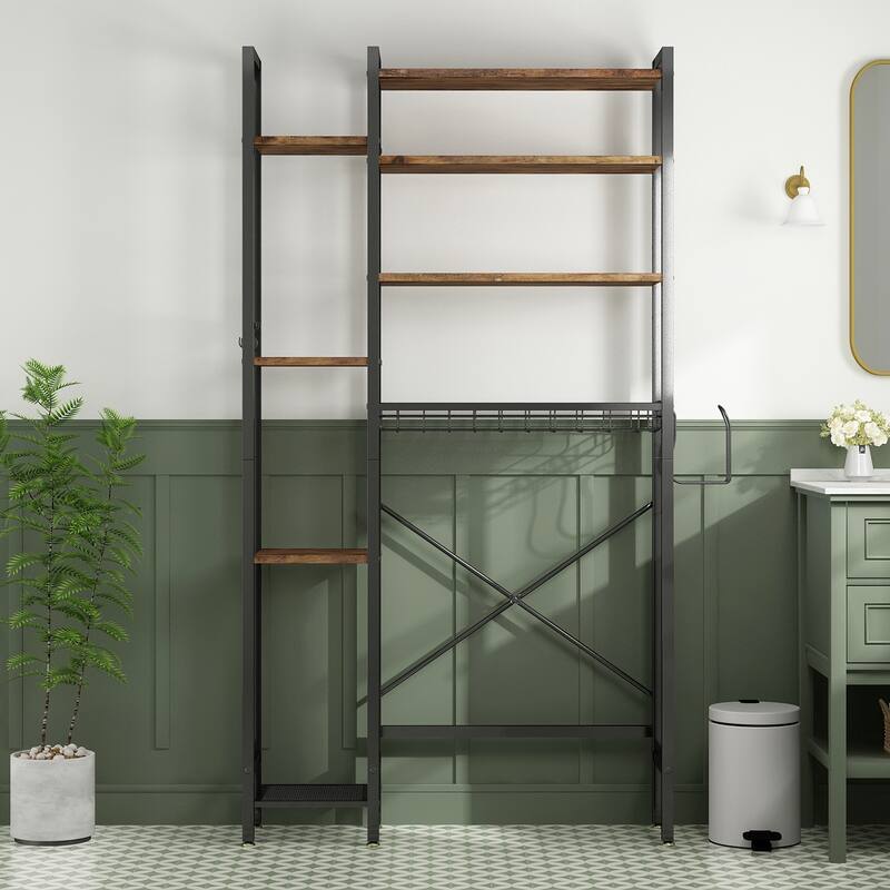8-Tier Over The Toilet Storage with Side Rack, Over Toilet Storage Rack with Adjustable Shelf & Drain Basket
