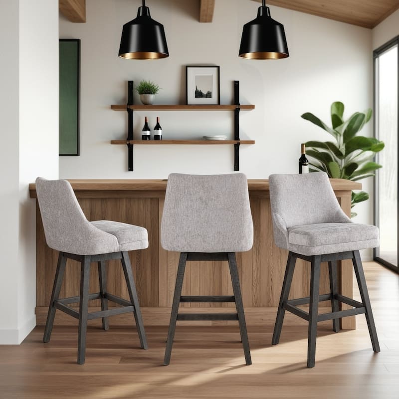 Branson Modern Bar Stool, Upholstered Counter Stool with Solid Wood Frame - Gray Wood & Gray - Bar Height