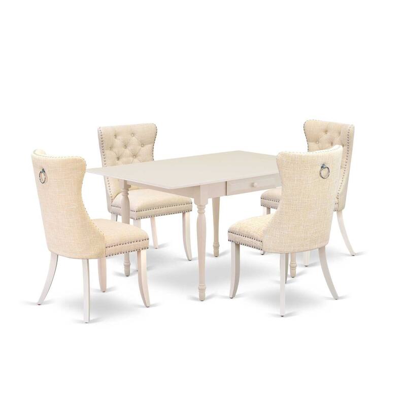 5-Piece Linen White Finish Solid Wood Top - Rectangular Upholstered Dining Room Set - (Seats-4)