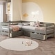 preview thumbnail 15 of 25, Twin Size L-shaped Platform Bed with Storage Drawers, Wooden Bed Frame Gray