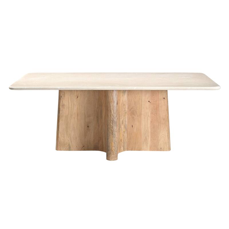 Harley Modern Cream Marble & Mango Wood Rectangular Dining Table