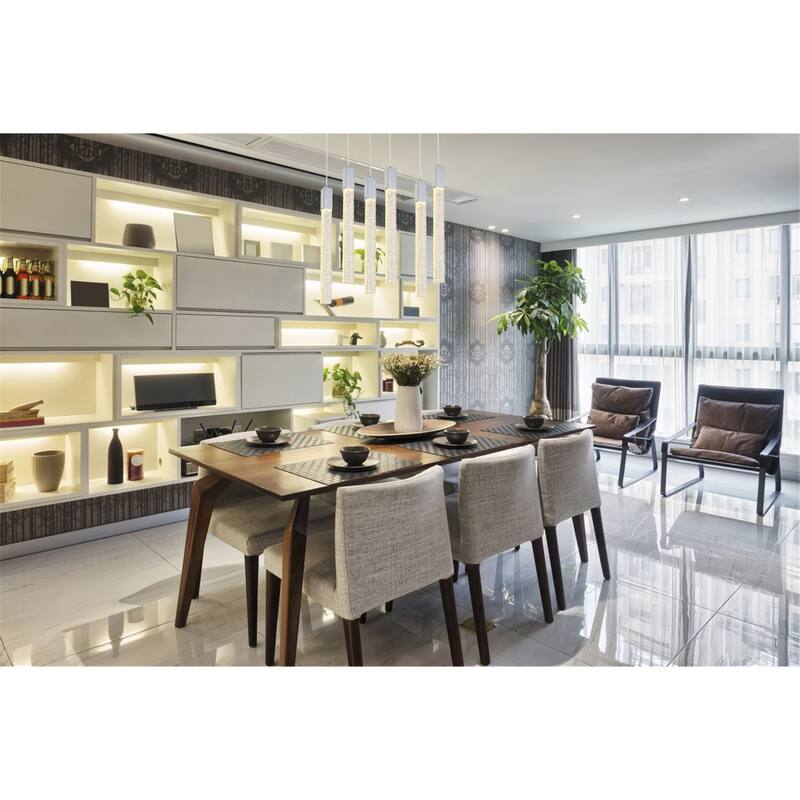 Chrome 6-Light Pendant Light - Adjustable Crystal Bar Chandelier with Bulbs Included - Modern Hanging Lamp - 144