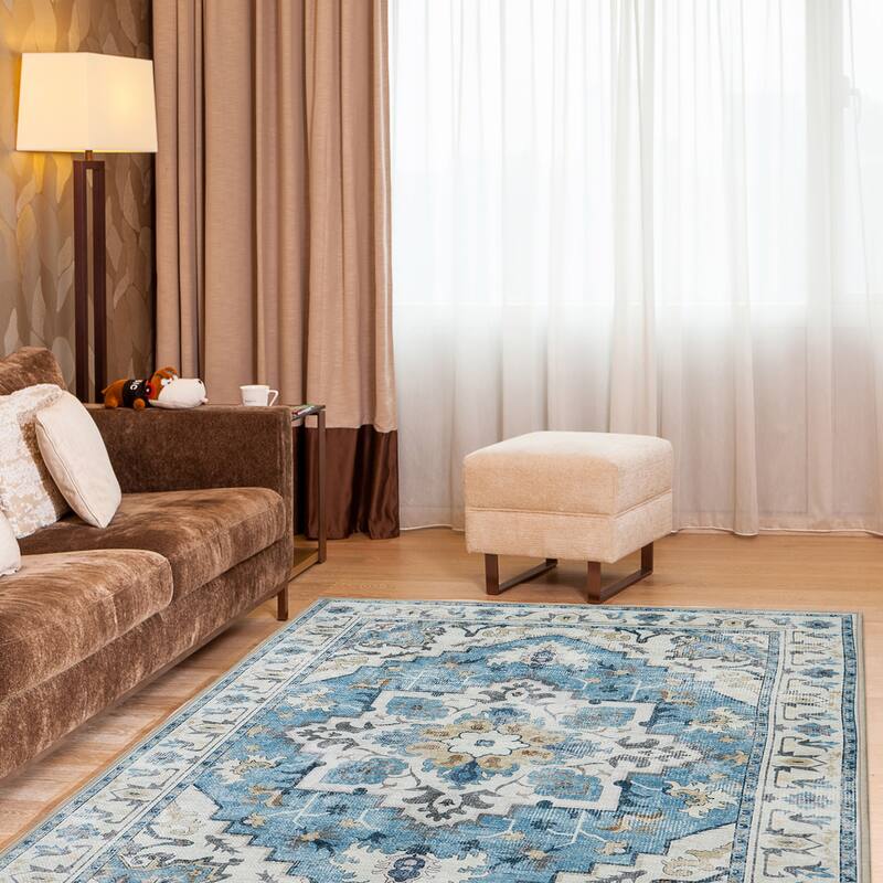 Washable Non-Slip Area Rug,Stain Resistant Low-Pile Carpet,8X10 - 8' X 10'